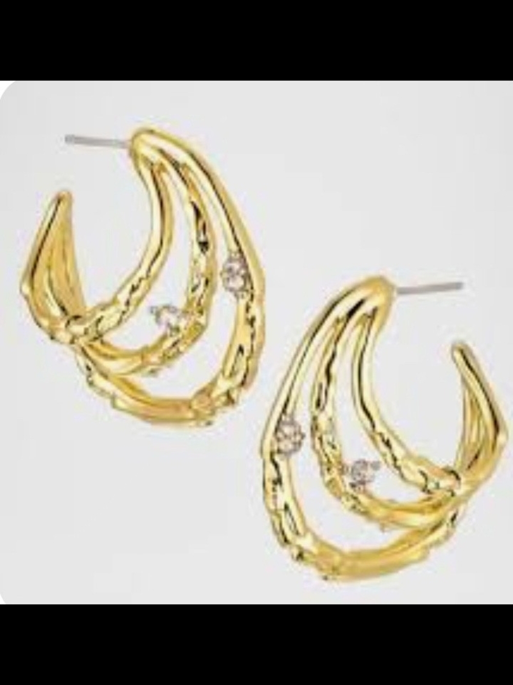 Alexis Bittar Gold Thorn Triple-Arc Hoop Orbit Earrings Crystal Accents!  NWOT!